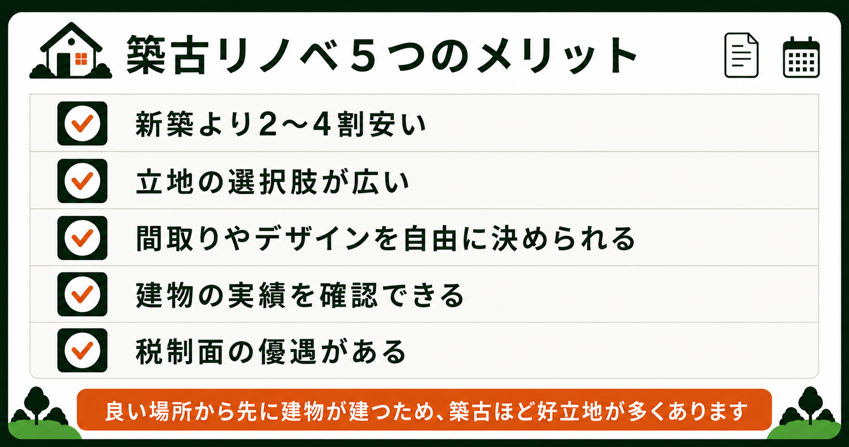 築古リノベーションの5つのメリットのチェックリスト
