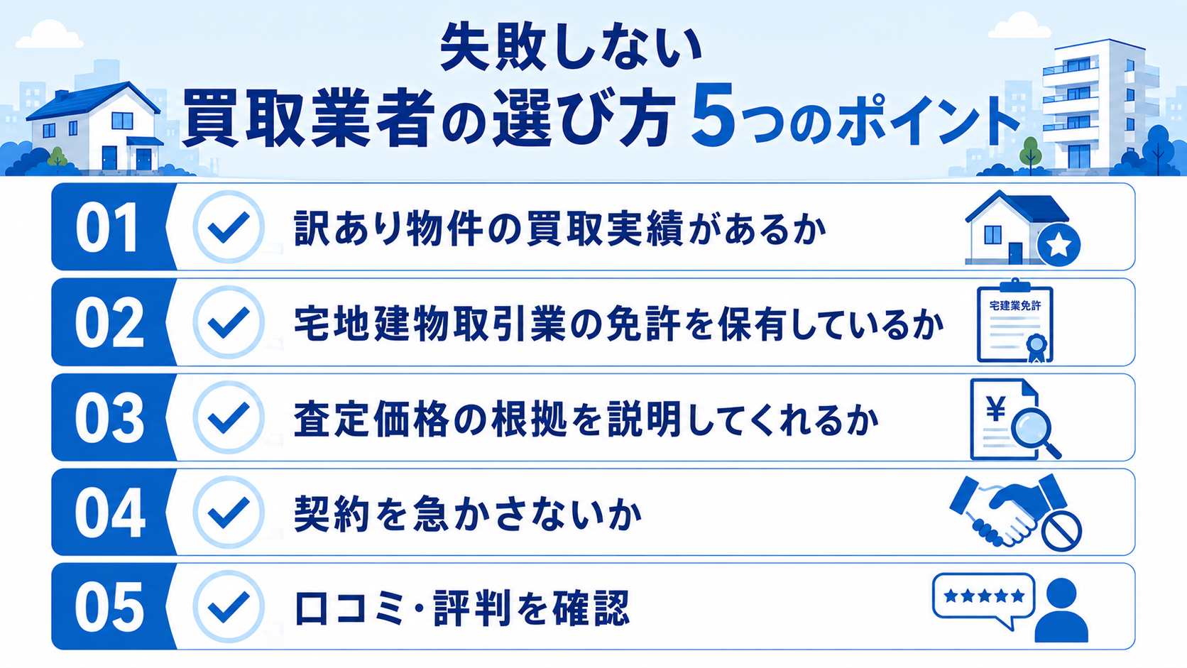 失敗しない訳あり物件買取業者の選び方5つのポイント
